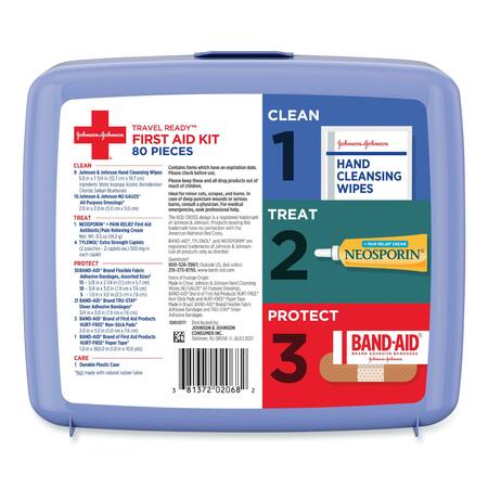 Johnson & Johnson Red Cross Red Cross Travel Ready Portable Emergency First Aid Kit, 80 Pieces, Plastic Case 202068